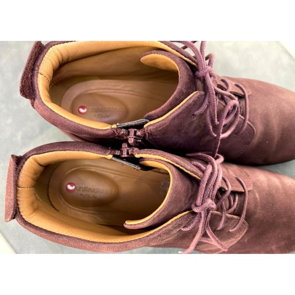 Clarks Unstructured Women's Wedge Booties Boots Size 11 Leather Plum 13285 - Picture 12 of 13